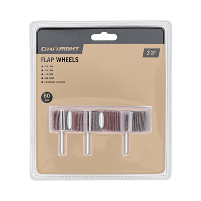 Craftright 3 Piece Sanding Flap Wheel Set - 60 Grit - Abrasive Cloth - Versatile