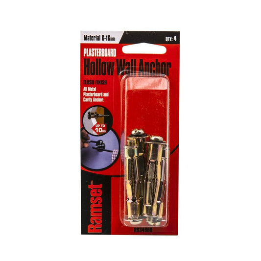 Ramset Hollow Wall Anchor 6mm x 13mm Gold Steel 4 Pack - Auzzistore