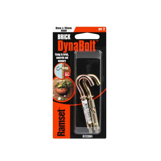 Ramset DynaBolt Plus Hook 8mm x 45mm Gold Steel 2 Pack - Auzzistore