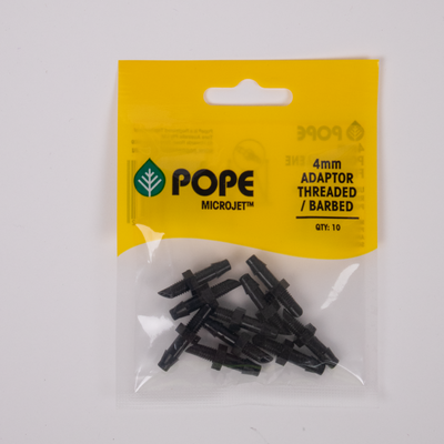 Pope 4mm Threaded Barbed Adaptor 10 Pack - Polypropylene - Durable