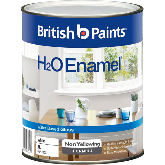 British Paints H2O Enamel Paint White 1L Water-Based Durable Finish