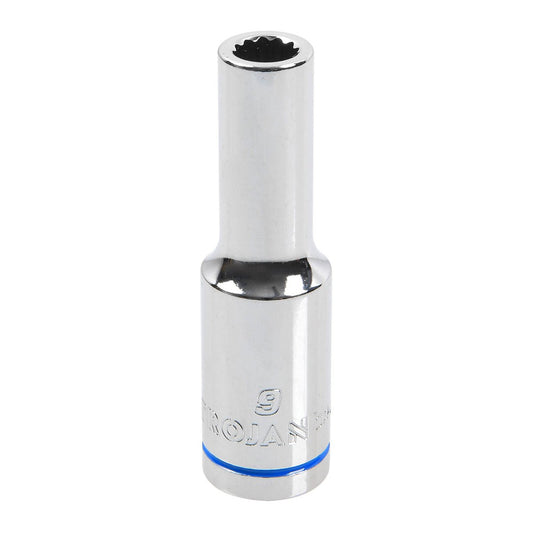 Trojan 9mm Deep Socket 1/2" Drive - Polished Chrome Vanadium - 12-Point Design - Auzzistore