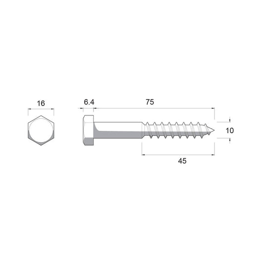 Zenith M10 x 75mm Hot Dip Galvanised Hex Head Coach Screws - Heavy-Duty Fastening - 4.6 Grade Steel – view 2 - Auzzistore