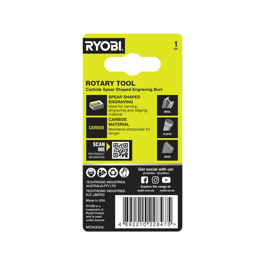 Ryobi Rotary Spear Engraving Burr 3.2mm - Carbide - Precision Shaping – view 2 - Auzzistore