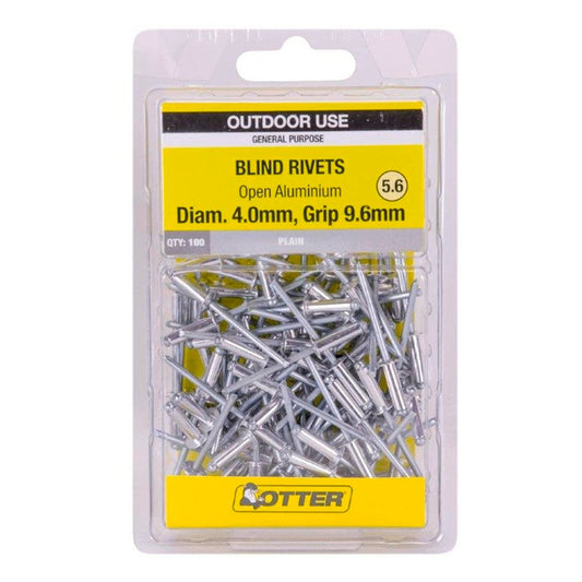 Otter Open Aluminium Blind Rivets 4 0 x 9 6mm 100 Pack Strong Durable - Auzzistore