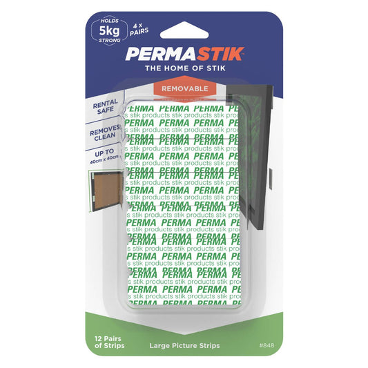 Permastik Large Picture Strips 12 Pairs Plastic Easy Hang 5kg Capacity