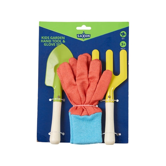 Saxon Kids Garden 3 Piece Set W Gloves - Trowel, Fork, Cotton Gloves - Multicoloured - Durable Steel Blades - Encourages Outdoor Participation – view 2 - Auzzistore