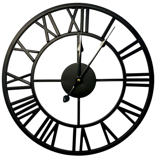 Infinity 40cm Classic Black Metal Wall Clock - Quartz Movement - Indoor/Outdoor Use - Roman Numerals - Auzzistore