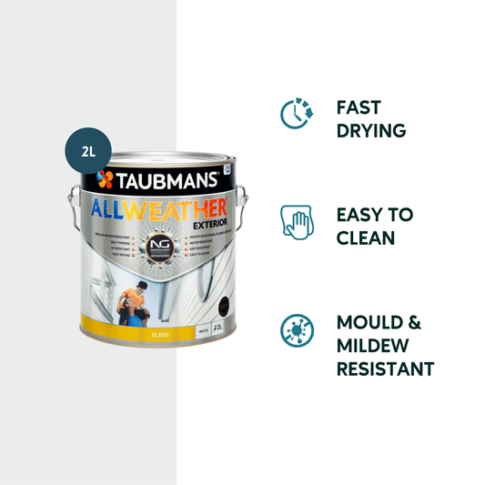 Taubmans 2L White Gloss All Weather Exterior Paint - Water Based - Mould Resistant – view 2 - Auzzistore