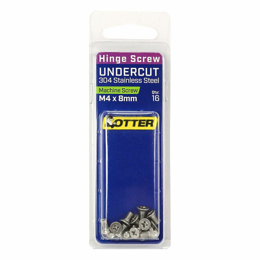 Otter m4 x 8mm Undercut Stainless Steel 304 Hinge Screws - 16 Pack - Satin Stainless Steel - Auzzistore