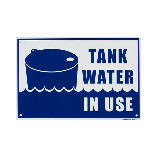 Sandleford 300 x 200mm Tank Water in Use Plastic Sign - White/Blue - Auzzistore