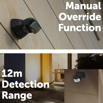 Deta Black PIR Security Sensor - 12m Range - Plastic - Weather Resistant
