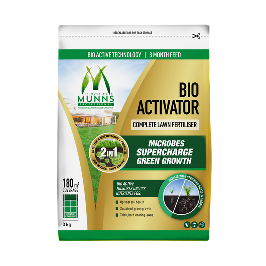 Munns Professional Bio Activator Lawn Fertiliser - 3kg Granular - 180 m² Coverage - Promotes Healthy Grass - Auzzistore