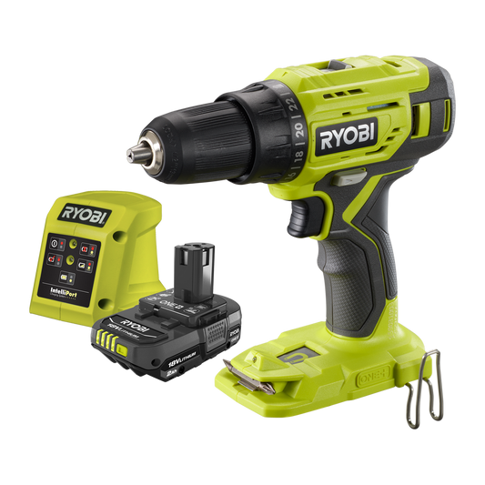 Ryobi 18V ONE+ Drill Driver Starter Kit R18DD22 - 2Ah Battery - 173mm x 203mm x 225mm - LED Light - Magnetic Screw Tray - Auzzistore