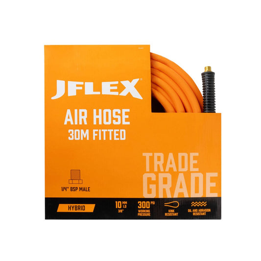 Jflex Premium Hybrid Air Hose 3/8" 10mm x 30m - Kink-Resistant - Safety Orange - Auzzistore