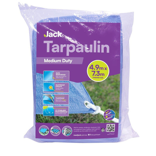 Jack 4 Medium Duty Tarpaulin 4.9m x 7.3m - UV Resistant - Tear & Water Resistant
