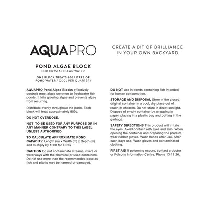 Aquapro Pond Algae Block 20g Treats 800 Litres Prevents Algae Growth