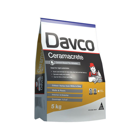 Davco Ceramacrete Cement Base Tile Adhesive 5kg - Grey - 240mm x 280mm x 110mm