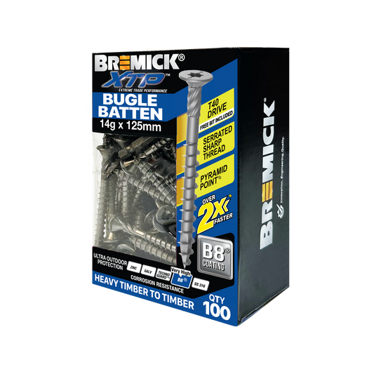 Bremick XTP Bugle Batten 14g x 125mm T40 B8 - 100 Pack - Fast Installation - Auzzistore