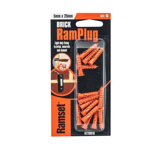 Ramset Ramplug 5 x 25mm Nylon Anchor 15 Pack - Light Duty - Orange - Auzzistore