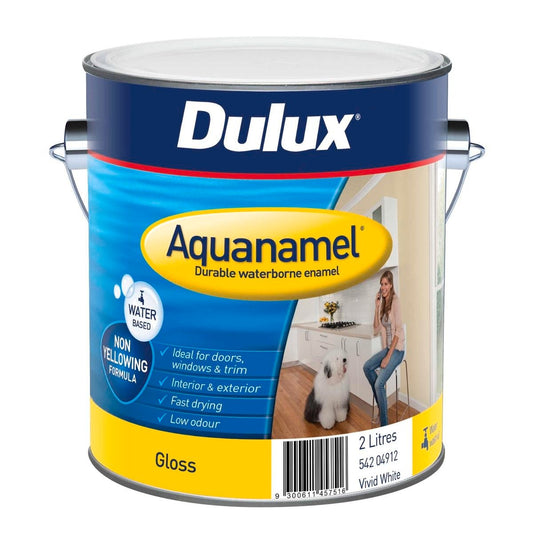 Dulux Aquanamel 2L White High Gloss Enamel Paint - Water-Based - Fast Drying