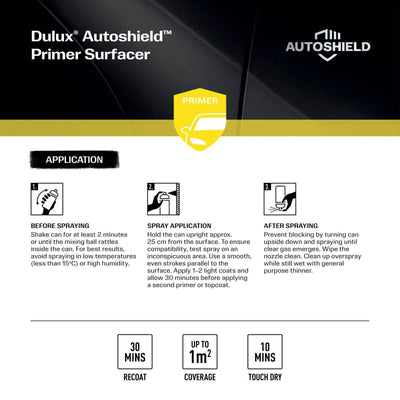 Dulux Autoshield Spray Paint Primer Surfacer 340g 0.34L Grey - Fast Drying