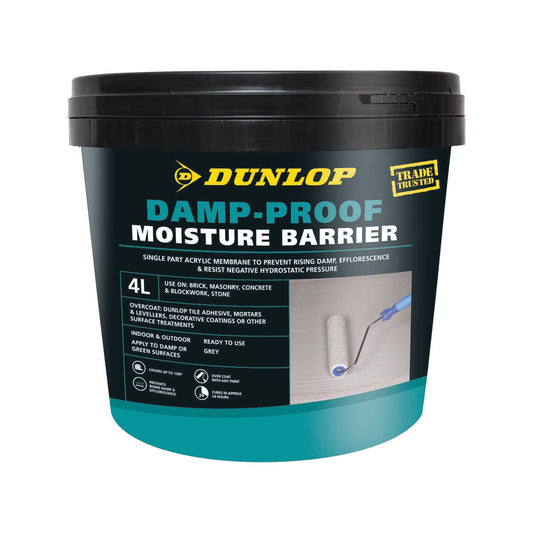 Dunlop Damp Proof Moisture Barrier - 4L - Grey - Single Part - Prevents Rising Damp - Auzzistore