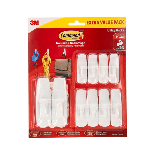Command Hooks White Adhesive 10 Pack Plastic Damage-Free Hanging