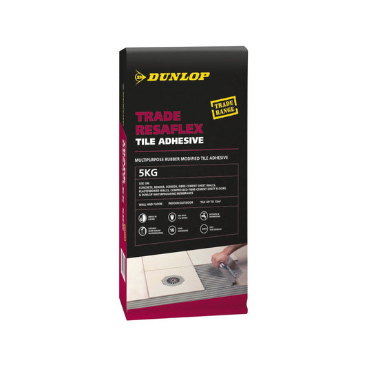 Dunlop 5kg Trade Resaflex Tile Adhesive - Rubber Modified - C2S1 - Indoor Outdoor