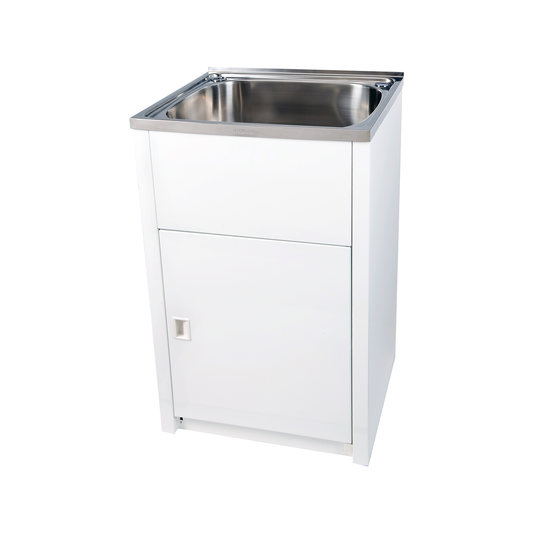 Everhard 45L White Laundry Unit - Stainless Steel Bowl - Galvanised Steel Cabinet - Auzzistore