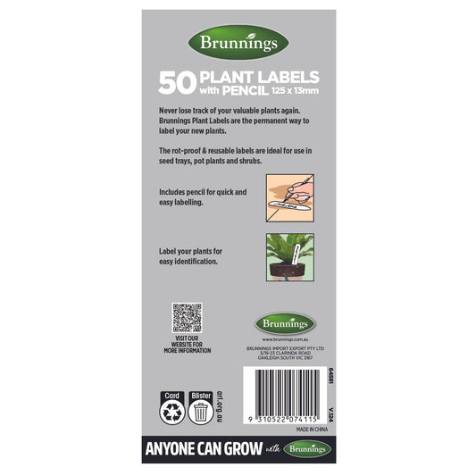 Brunnings Plant Labels with Pencil - 125 x 13mm - 50 Pack - Rot-Proof, Reusable – view 2 - Auzzistore