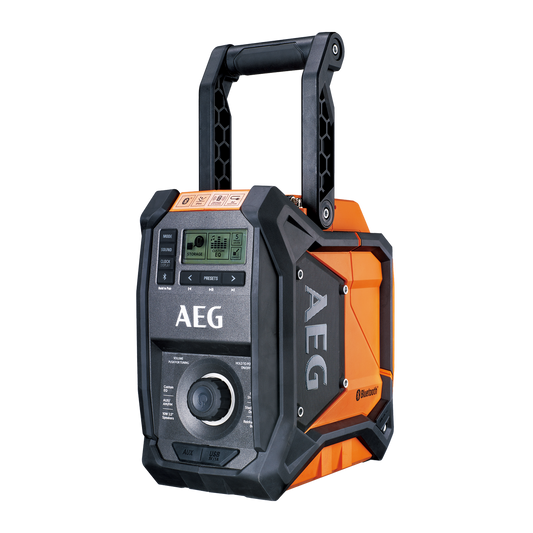 AEG 18V 240V Hybrid Bluetooth Jobsite Radio - Skin Only - IP64 Rated - Compact Design