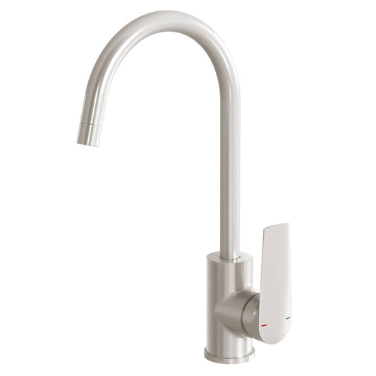 Phoenix Brushed Nickel Bailey Sink Mixer - 360° Swivel Spout - Lead-Free Brass - 99mm x 370mm x 237mm