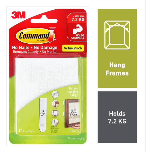 Command Large Picture Hanging Strips 12 Pack 7.2kg White Damage-Free – view 2
