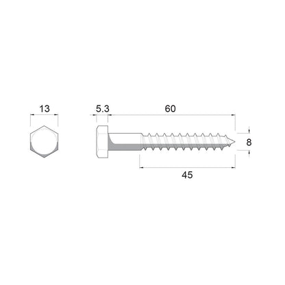 Zenith Hot Dip Galvanised Hex Head Coach Screws M8 x 60mm 25 Pack
