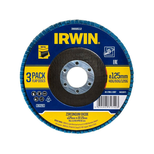 Irwin 3 Piece Flap Wheel Set - 125mm Zirconia - Durable for Metalworking - Auzzistore