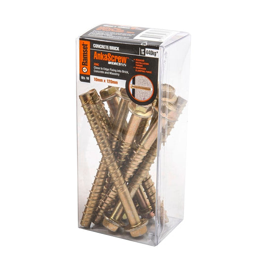 Ramset Ankascrew Masonry Anchor 10 Pack 10mm x 120mm Zinc Durable - Auzzistore