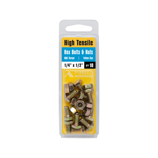 Pinnacle Hex Bolt and Nut 1/4 x 1/2 Yellow Zinc 10 Pack – view 2 - Auzzistore