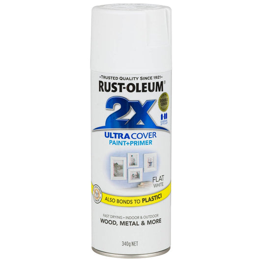 Rust-Oleum 2X Ultra Cover Flat White Spray Paint 340g Paint Primer - Auzzistore