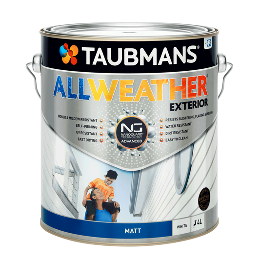 Taubmans 4L White Matt All Weather Exterior Paint - Water Based - Mould Resistant - Auzzistore