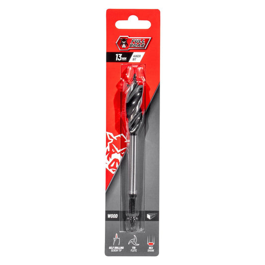 Full Boar Auger Bit 13mm - Steel - Self-Drilling - Tri-Flute Design - Auzzistore