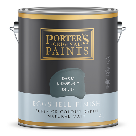Porter S Washable Paint 4L - Dark Newport Blue - Eggshell Finish - 199mm x 191mm x 178mm - Auzzistore
