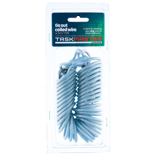 Taskmaster Coiled Tie Out Wire 5mm x 15ft Stainless Steel Durable