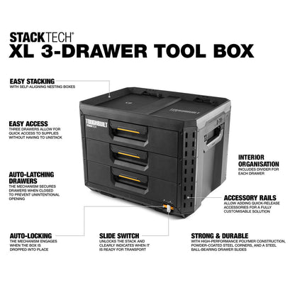ToughBuilt StackTech XL 3-Drawer Tool Box, Easy Stacking, Auto-Locking, Durable Construction