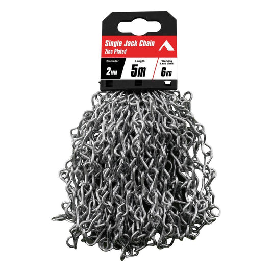 Pinnacle Zinc Plated Single Jack Chain 2mm x 5m - Silver - 6kg Load Rating - Auzzistore