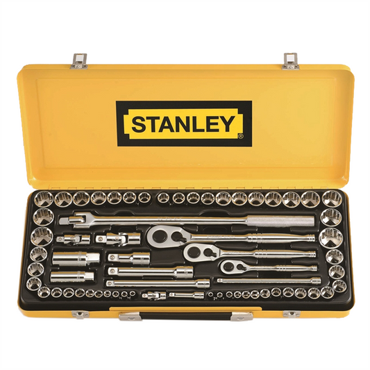 Stanley 64 Piece Socket Set - 1/4", 3/8", 1/2" Drive - Chrome Vanadium Steel - Auzzistore