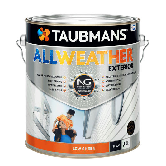 Taubmans 4L Black Low Sheen Exterior Paint - All Weather - Mould Resistant - Auzzistore