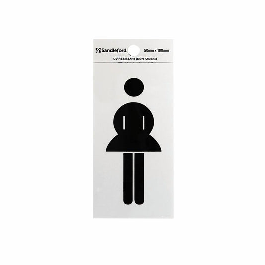 Sandleford Ladies Symbol Sign - 100 x 50mm - Silver - Self Adhesive - Auzzistore