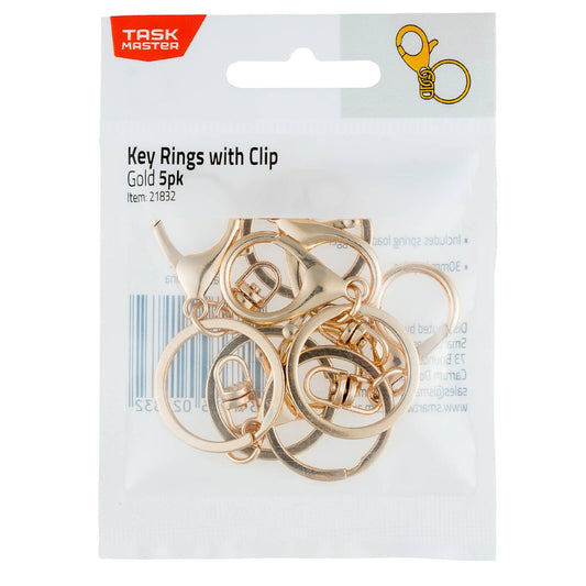 Taskmaster Gold Key Rings with Clip 5 Pack - 30mm Diameter - Gold Finish – view 2