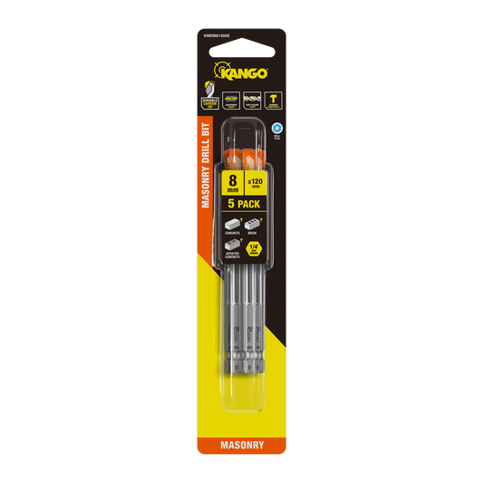 Kango Masonry Drill Bit 5 Pack - 8mm x 120mm - Durable Carbide Tip - Auzzistore